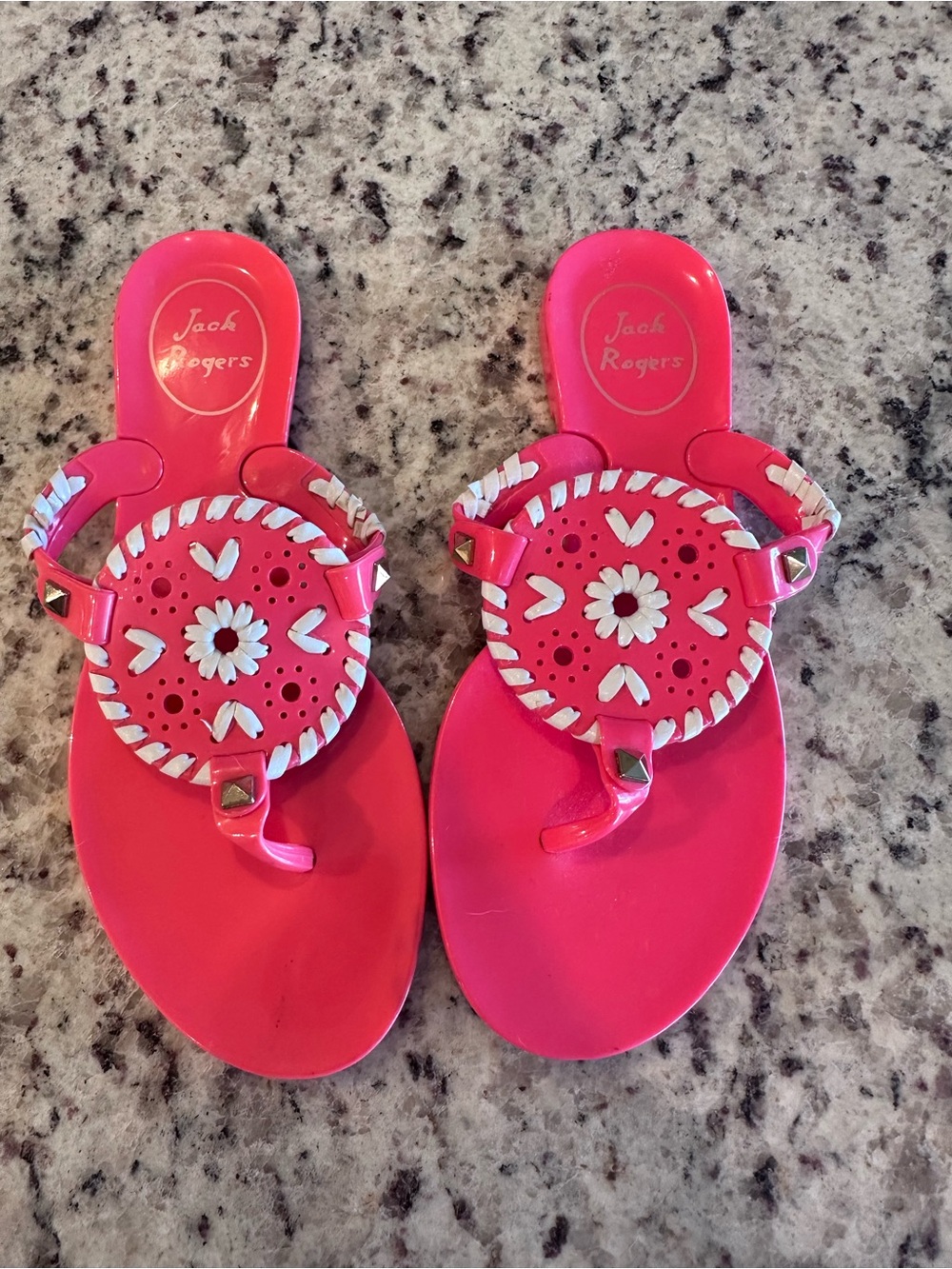 Jack Rogers Hot Pink Jelly Sandals with White Daisy Medallions